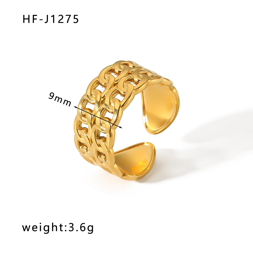 1005# French retro niche design irregular hydraulic ring 18k gold titanium steel open ring for women