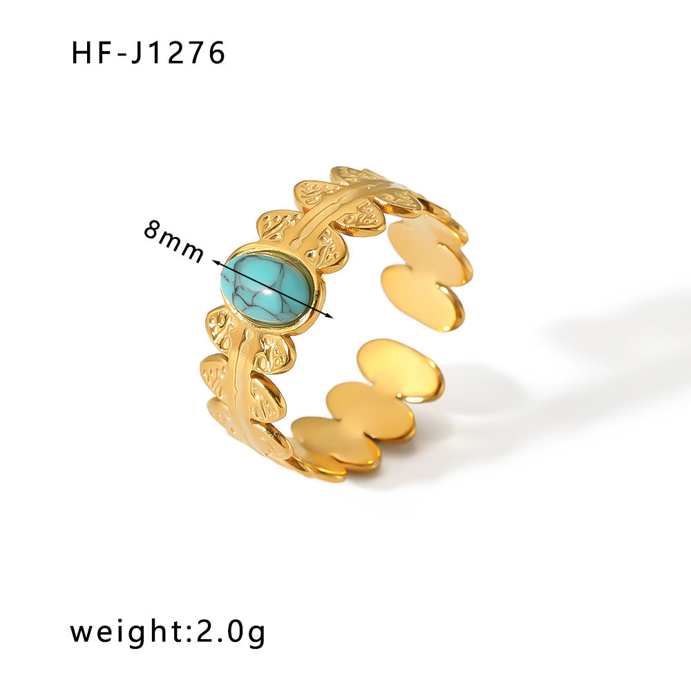 1005# French retro niche design irregular hydraulic ring 18k gold titanium steel open ring for women