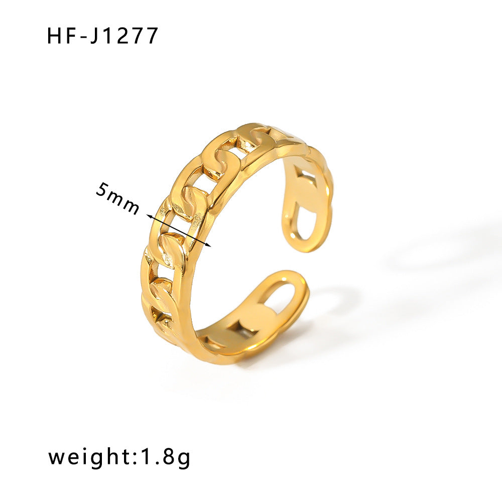 1005# French retro niche design irregular hydraulic ring 18k gold titanium steel open ring for women