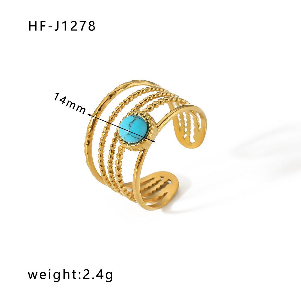 1005# French retro niche design irregular hydraulic ring 18k gold titanium steel open ring for women