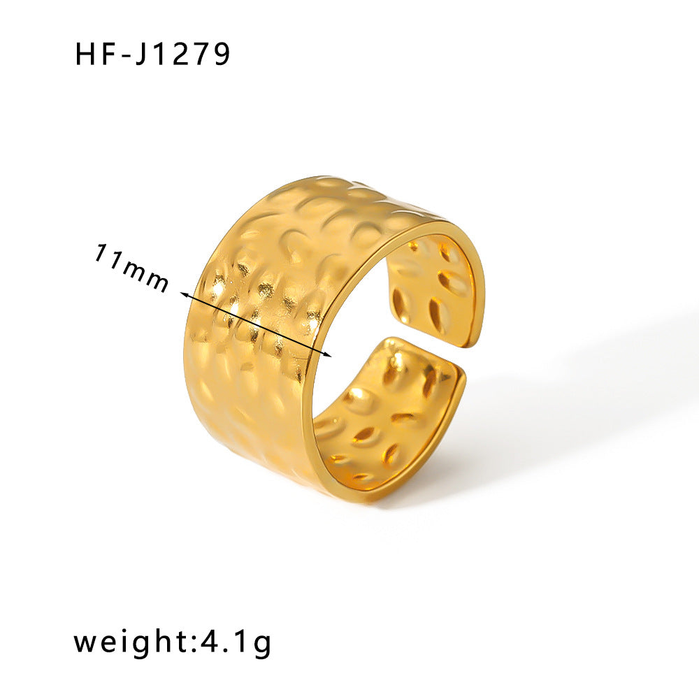 1005# French retro niche design irregular hydraulic ring 18k gold titanium steel open ring for women