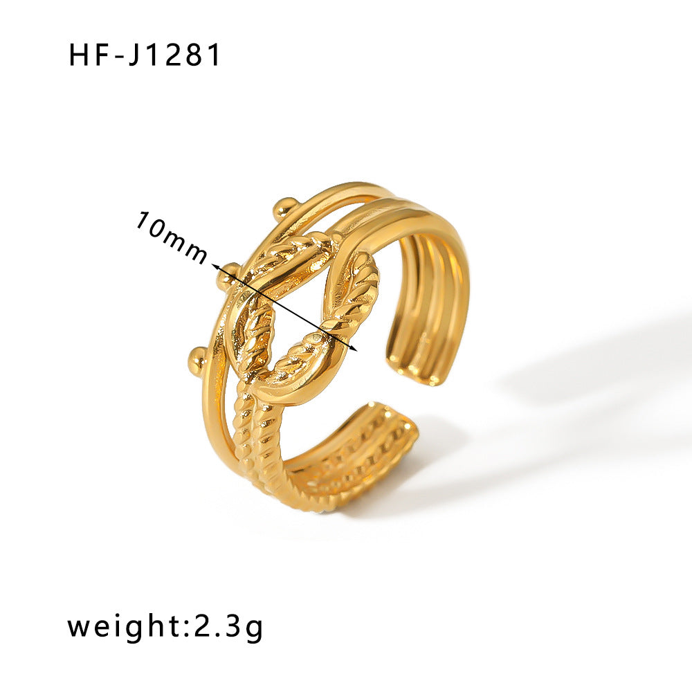 1005# French retro niche design irregular hydraulic ring 18k gold titanium steel open ring for women