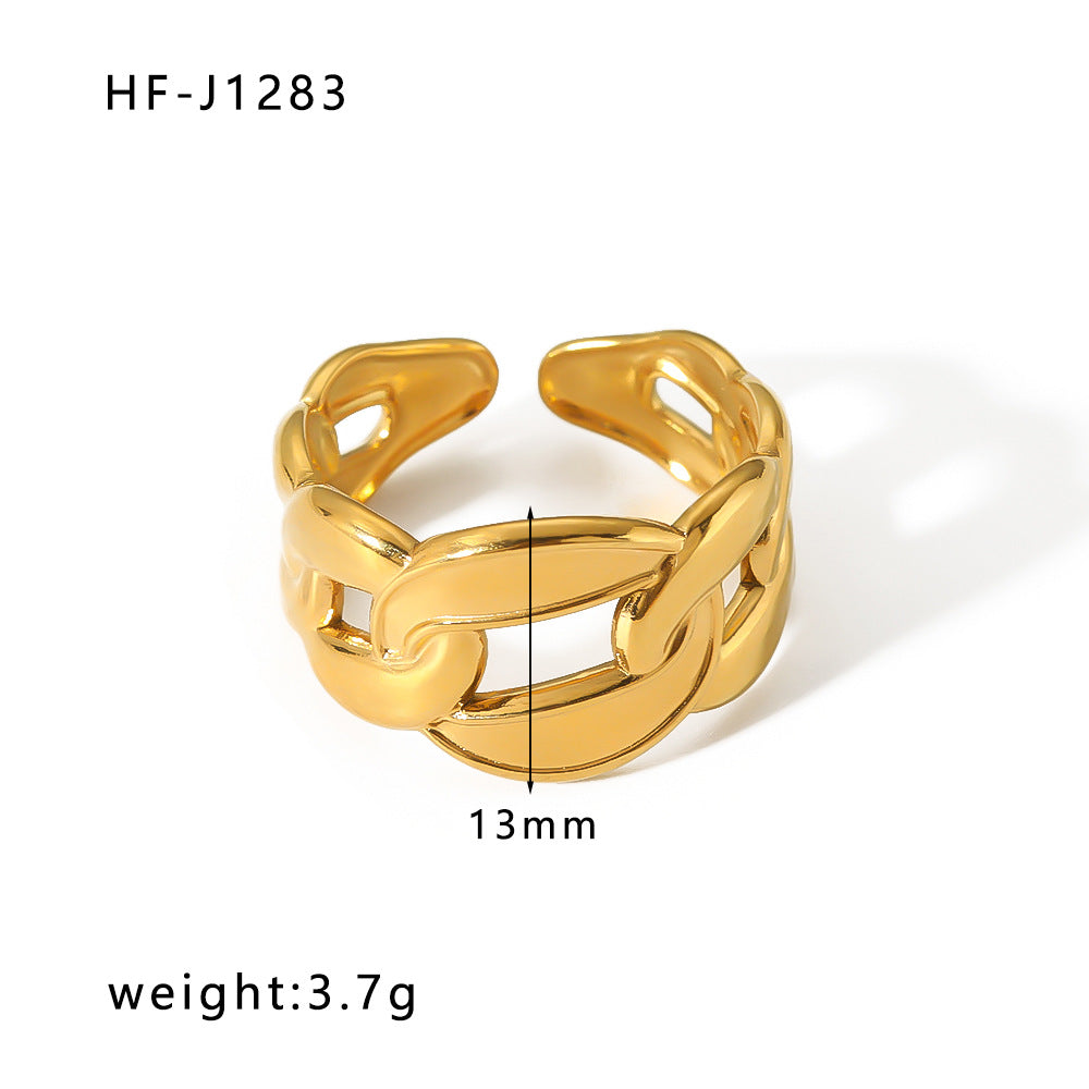 1005# French retro niche design irregular hydraulic ring 18k gold titanium steel open ring for women