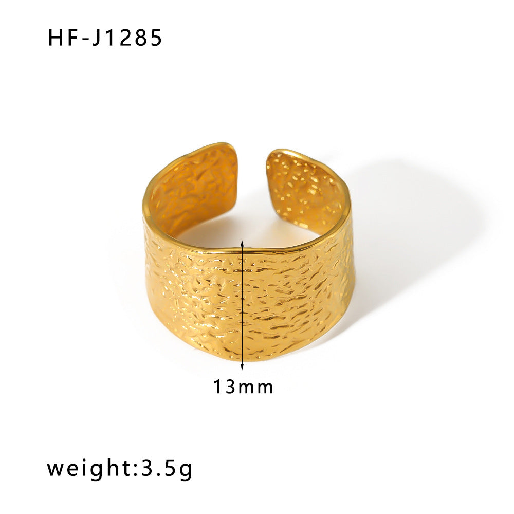 1005# French retro niche design irregular hydraulic ring 18k gold titanium steel open ring for women
