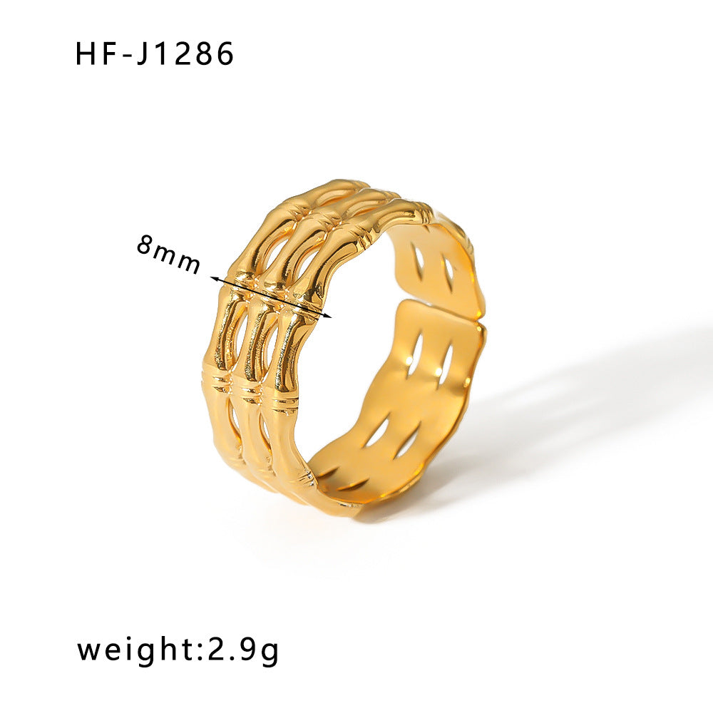 1005# French retro niche design irregular hydraulic ring 18k gold titanium steel open ring for women