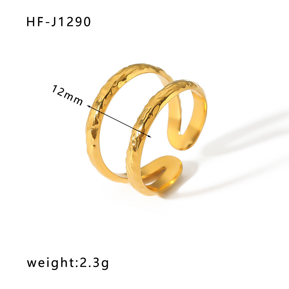 1005# French retro niche design irregular hydraulic ring 18k gold titanium steel open ring for women