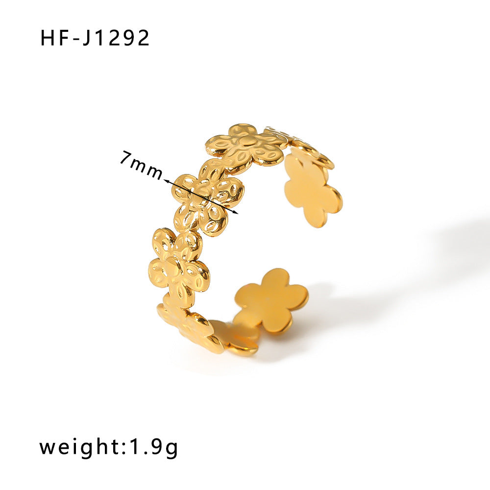 1005# French retro niche design irregular hydraulic ring 18k gold titanium steel open ring for women