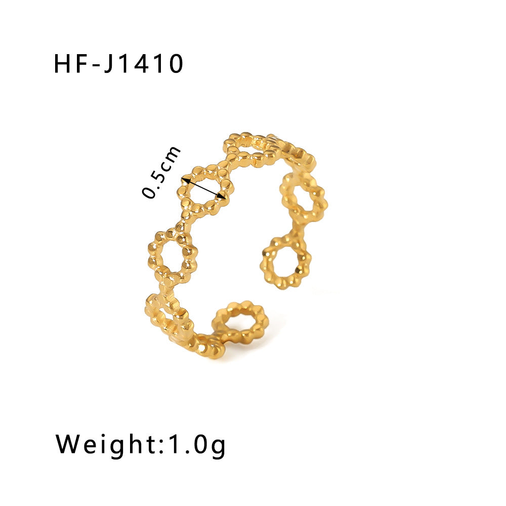 1001# Leaf geometric hollow flower 18k gold-plated snake-shaped high-end multi-layered titanium steel ring for women