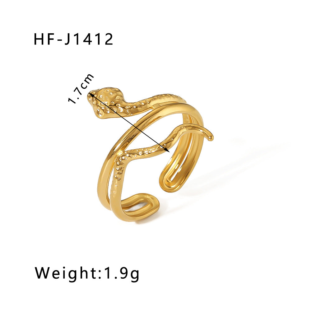 1001# Leaf geometric hollow flower 18k gold-plated snake-shaped high-end multi-layered titanium steel ring for women
