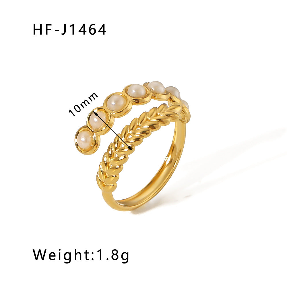 1003# Retro round geometric emerald stone colored natural stone stainless steel ring 18k gold plated ring