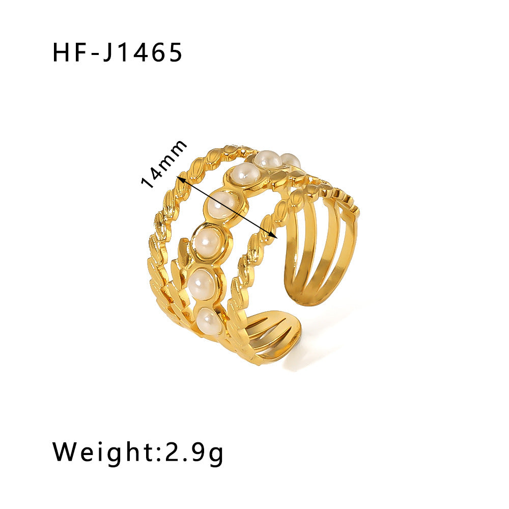 1003# Retro round geometric emerald stone colored natural stone stainless steel ring 18k gold plated ring