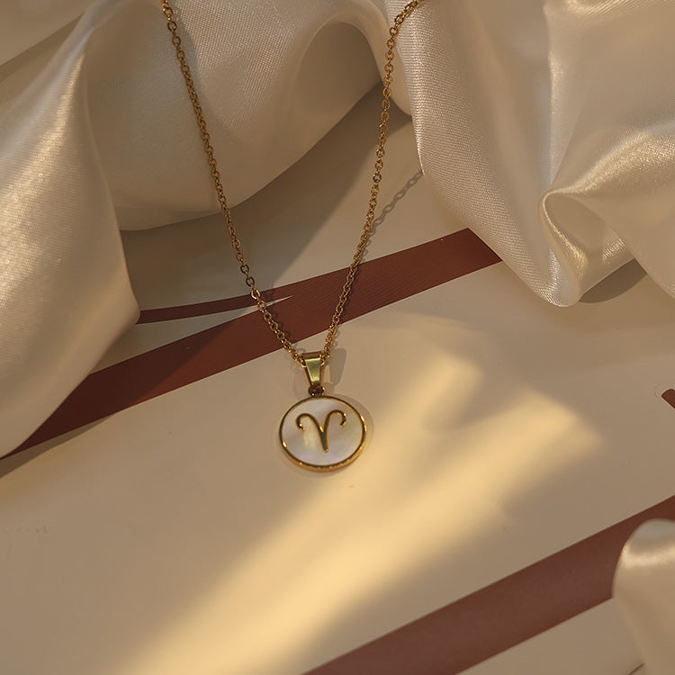 1102# Women's Zodiac White Seashell Stainless Steel 18K Gold Plated Factory Direct Selling Pendant Necklace Clavicle Chain Jewelry