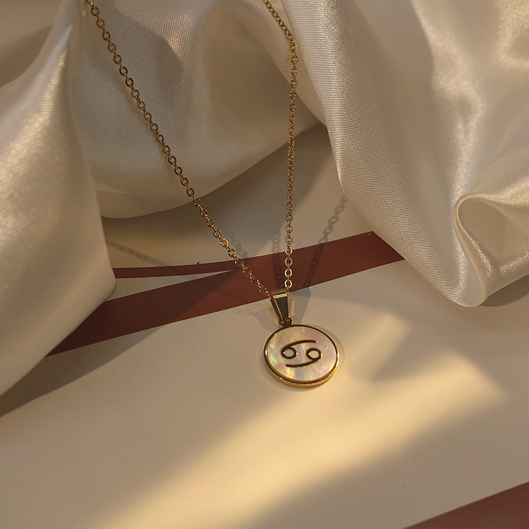 1102# Women's Zodiac White Seashell Stainless Steel 18K Gold Plated Factory Direct Selling Pendant Necklace Clavicle Chain Jewelry