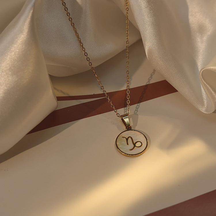1102# Women's Zodiac White Seashell Stainless Steel 18K Gold Plated Factory Direct Selling Pendant Necklace Clavicle Chain Jewelry