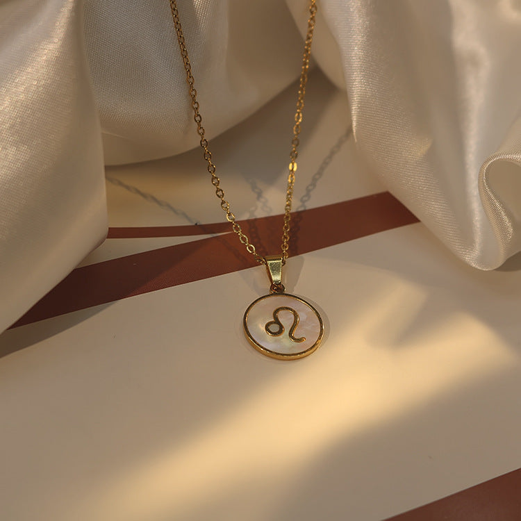 1102# Women's Zodiac White Seashell Stainless Steel 18K Gold Plated Factory Direct Selling Pendant Necklace Clavicle Chain Jewelry