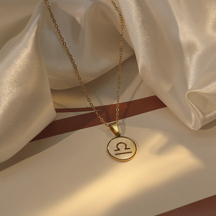 1102# Women's Zodiac White Seashell Stainless Steel 18K Gold Plated Factory Direct Selling Pendant Necklace Clavicle Chain Jewelry