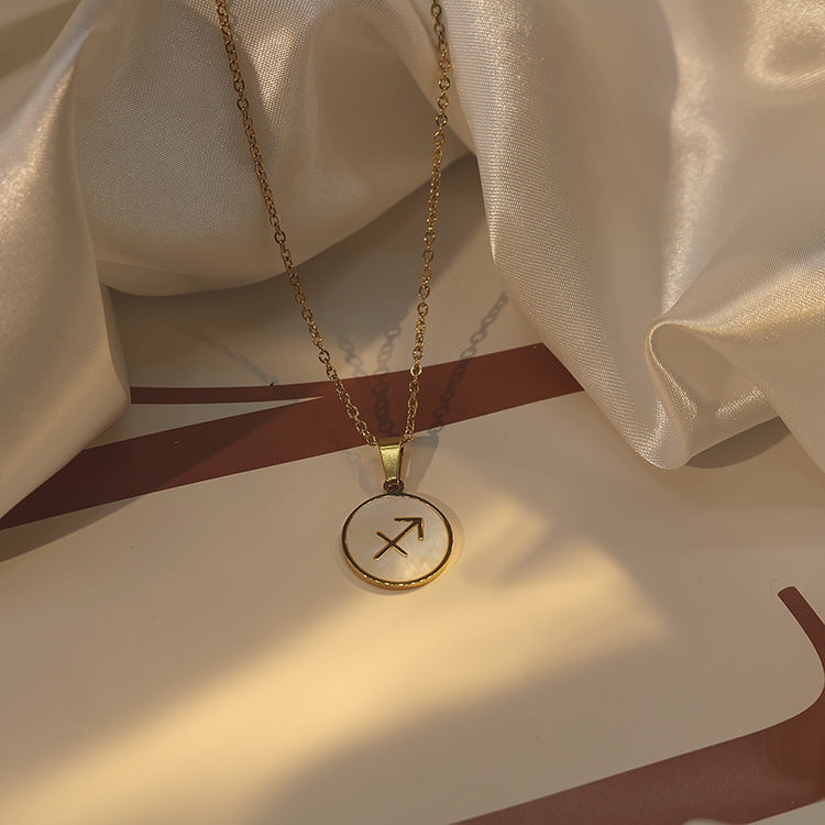 1102# Women's Zodiac White Seashell Stainless Steel 18K Gold Plated Factory Direct Selling Pendant Necklace Clavicle Chain Jewelry