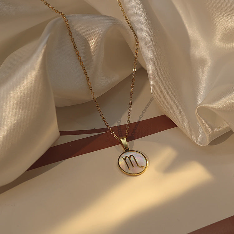 1102# Women's Zodiac White Seashell Stainless Steel 18K Gold Plated Factory Direct Selling Pendant Necklace Clavicle Chain Jewelry