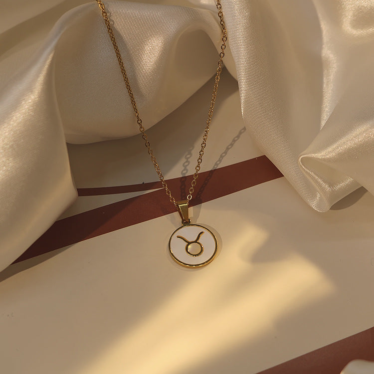 1102# Women's Zodiac White Seashell Stainless Steel 18K Gold Plated Factory Direct Selling Pendant Necklace Clavicle Chain Jewelry