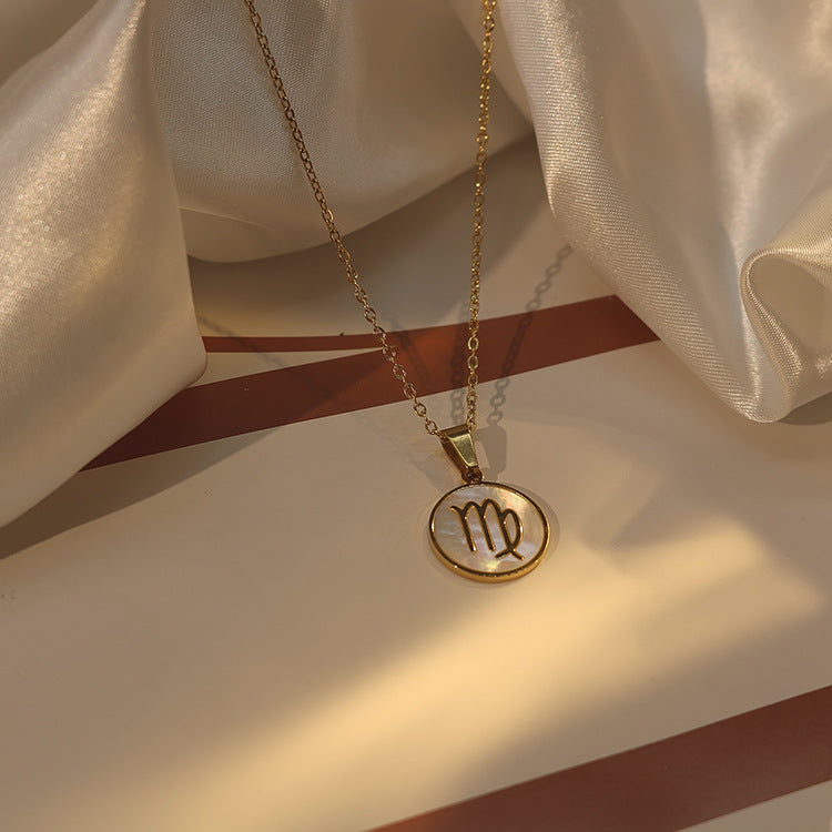 1102# Women's Zodiac White Seashell Stainless Steel 18K Gold Plated Factory Direct Selling Pendant Necklace Clavicle Chain Jewelry