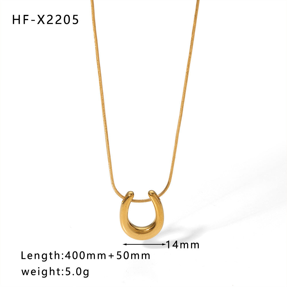 1108# Stainless steel high-grade cat's eye stone zircon pearl smiley face necklace women's light luxury necklace jewelry