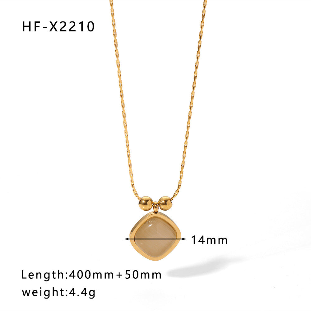 1108# Stainless steel high-grade cat's eye stone zircon pearl smiley face necklace women's light luxury necklace jewelry
