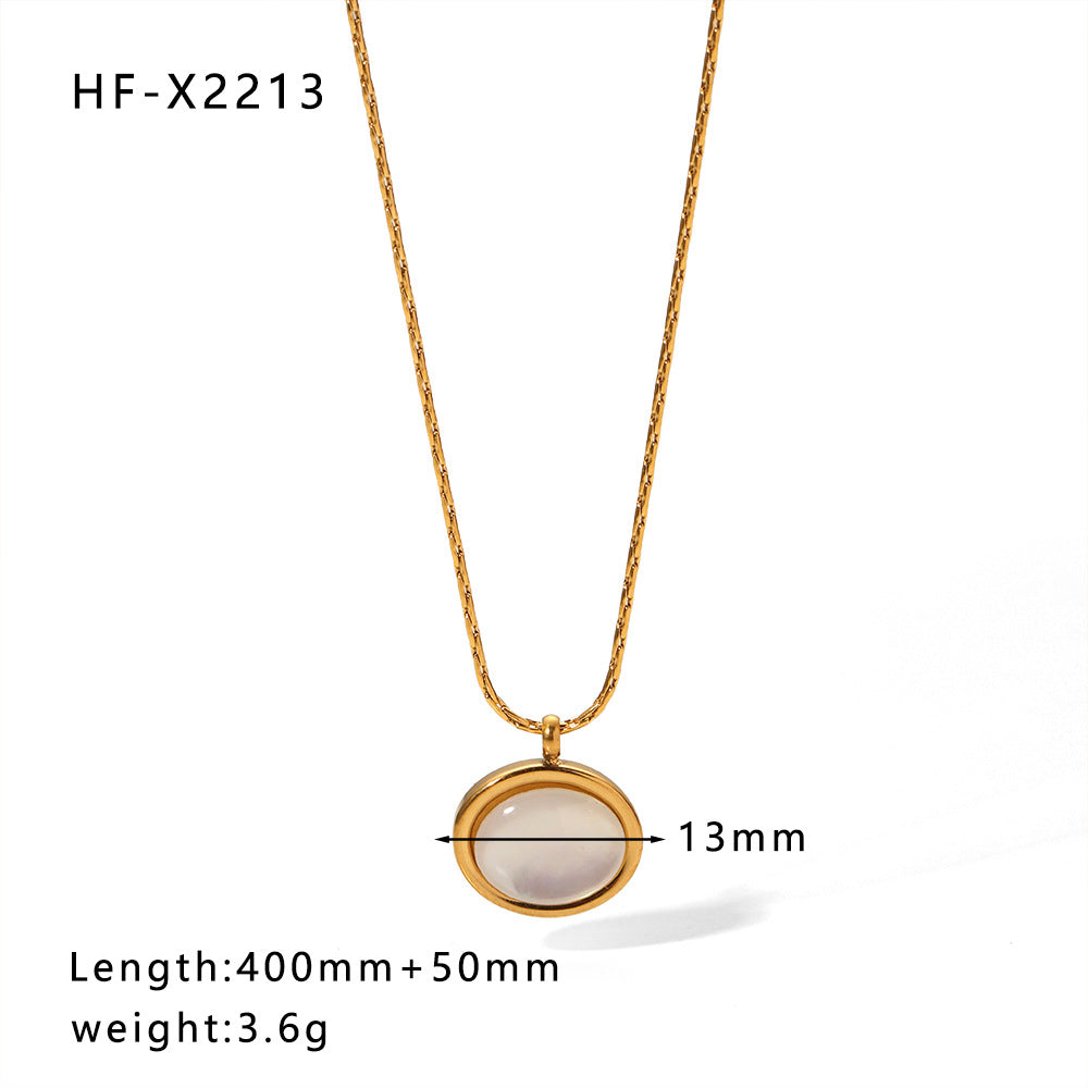 1108# Stainless steel high-grade cat's eye stone zircon pearl smiley face necklace women's light luxury necklace jewelry