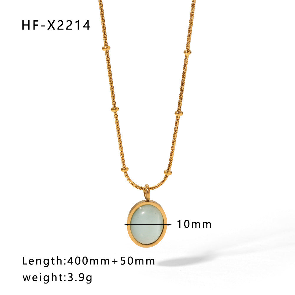 1108# Stainless steel high-grade cat's eye stone zircon pearl smiley face necklace women's light luxury necklace jewelry