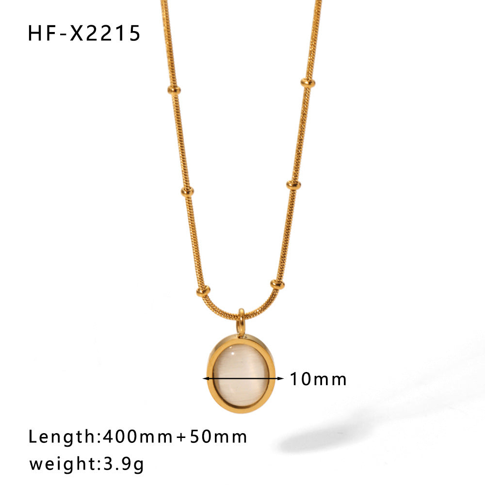 1108# Stainless steel high-grade cat's eye stone zircon pearl smiley face necklace women's light luxury necklace jewelry