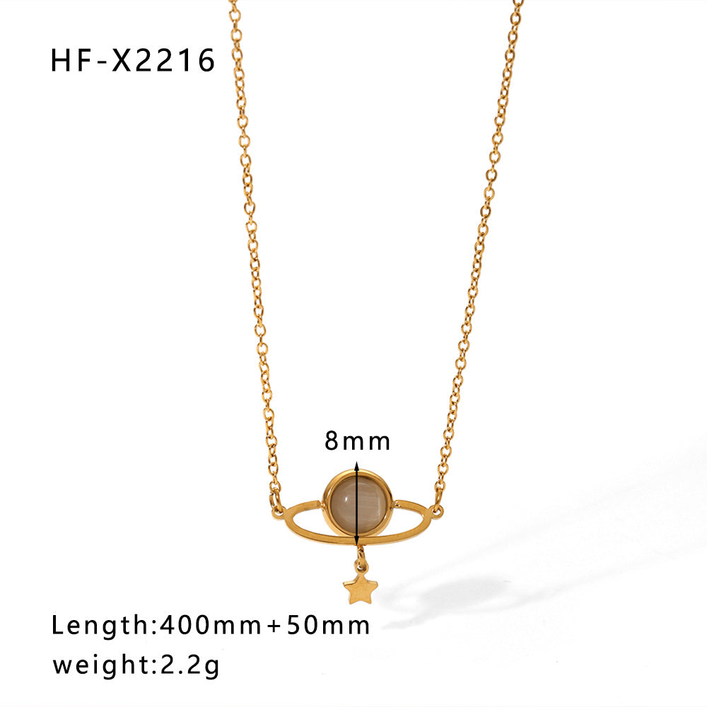 1108# Stainless steel high-grade cat's eye stone zircon pearl smiley face necklace women's light luxury necklace jewelry