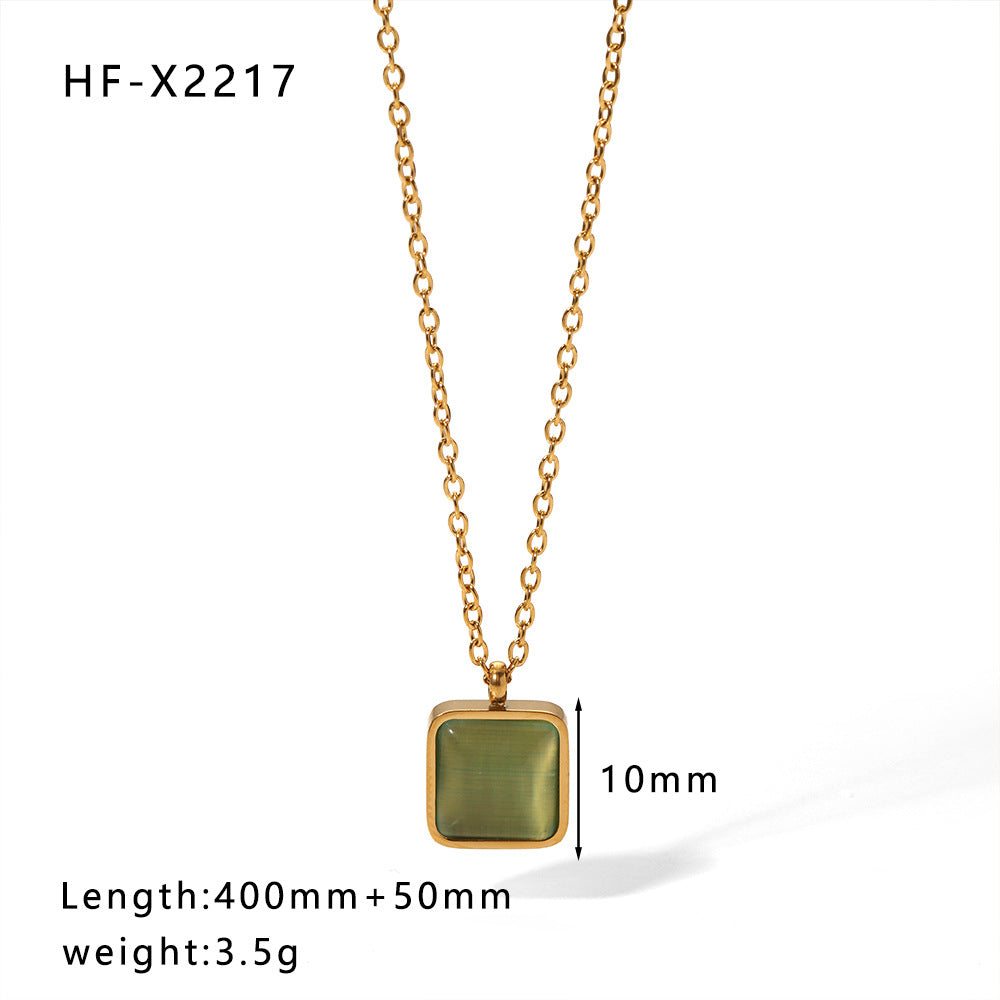 1108# Stainless steel high-grade cat's eye stone zircon pearl smiley face necklace women's light luxury necklace jewelry