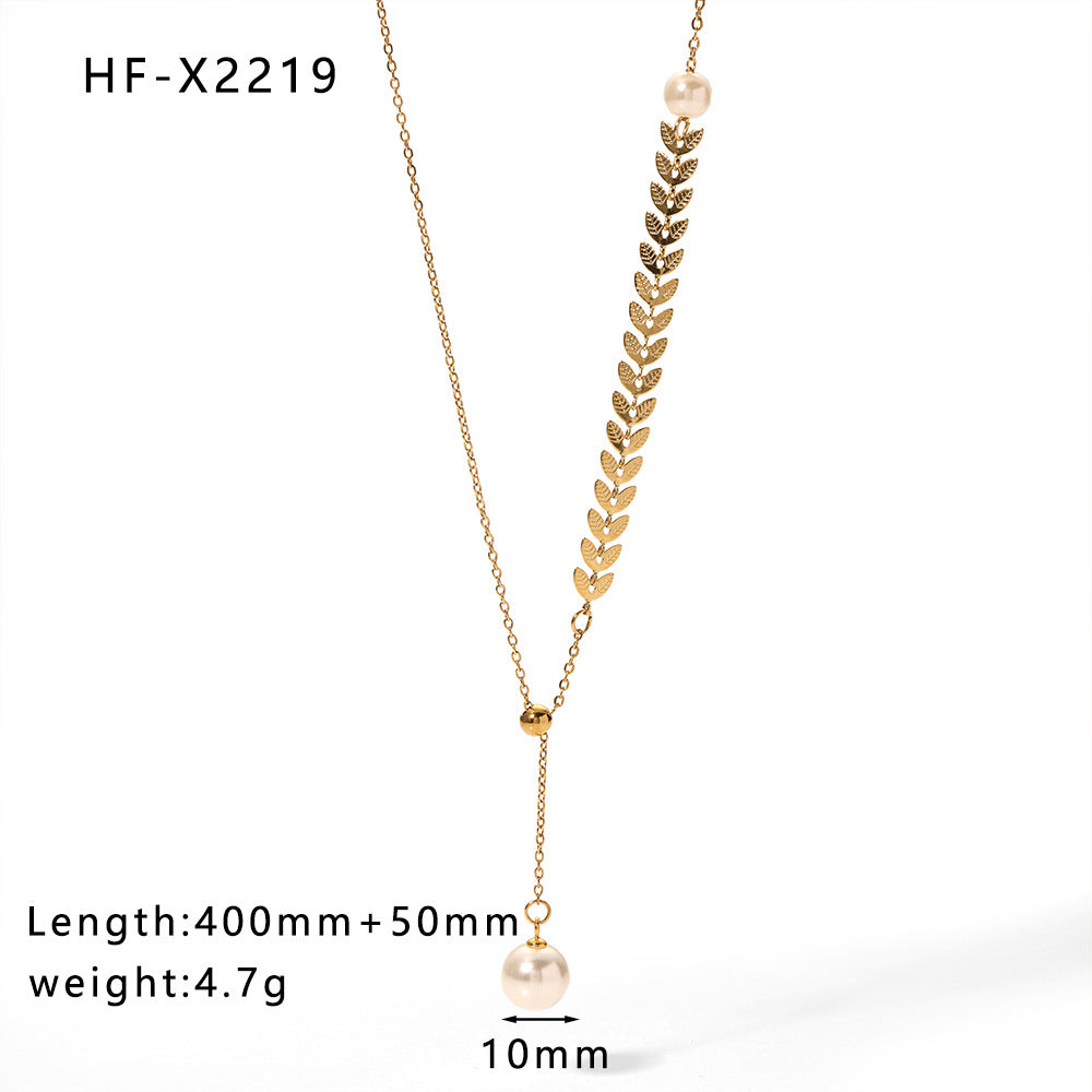 1108# Stainless steel high-grade cat's eye stone zircon pearl smiley face necklace women's light luxury necklace jewelry
