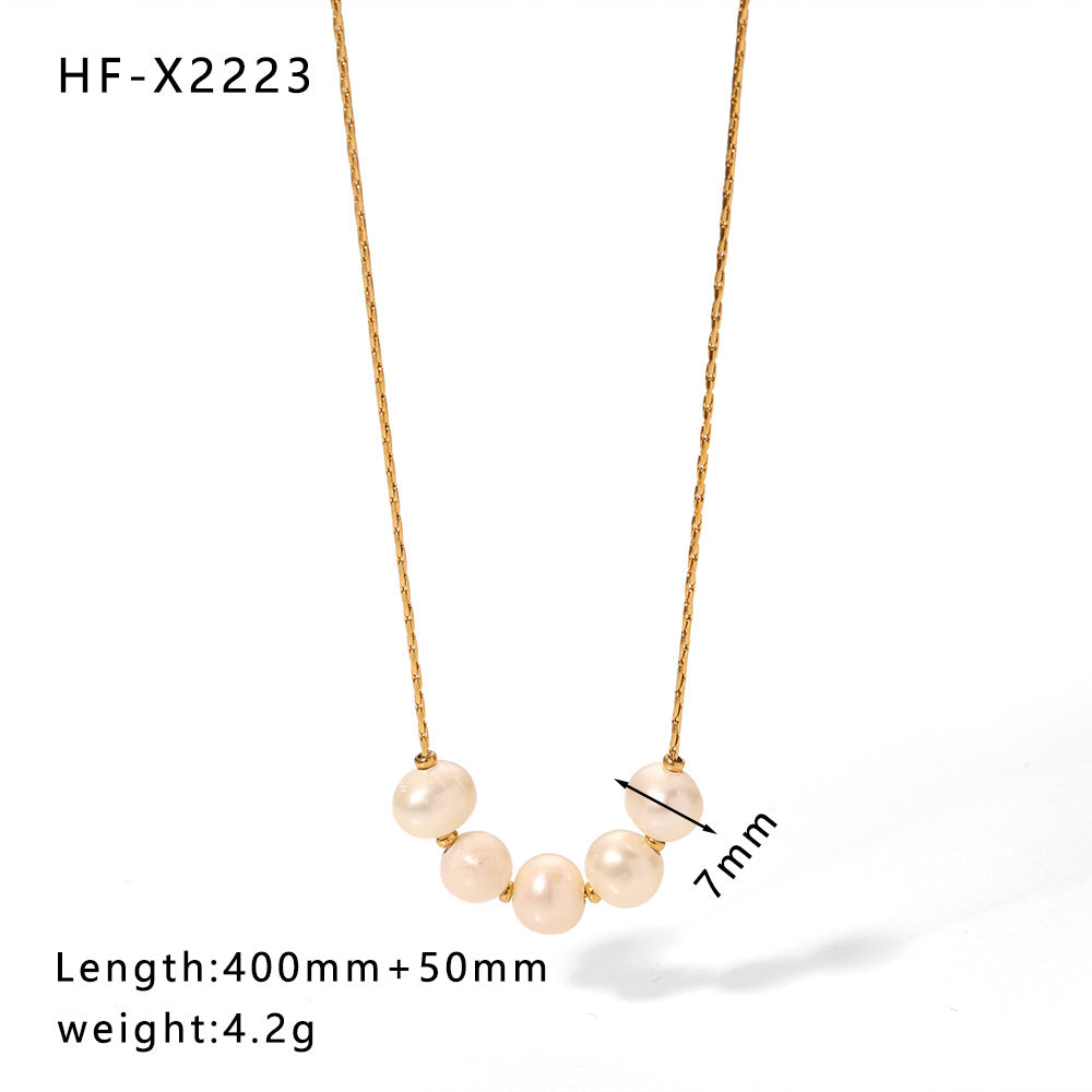 1108# Stainless steel high-grade cat's eye stone zircon pearl smiley face necklace women's light luxury necklace jewelry