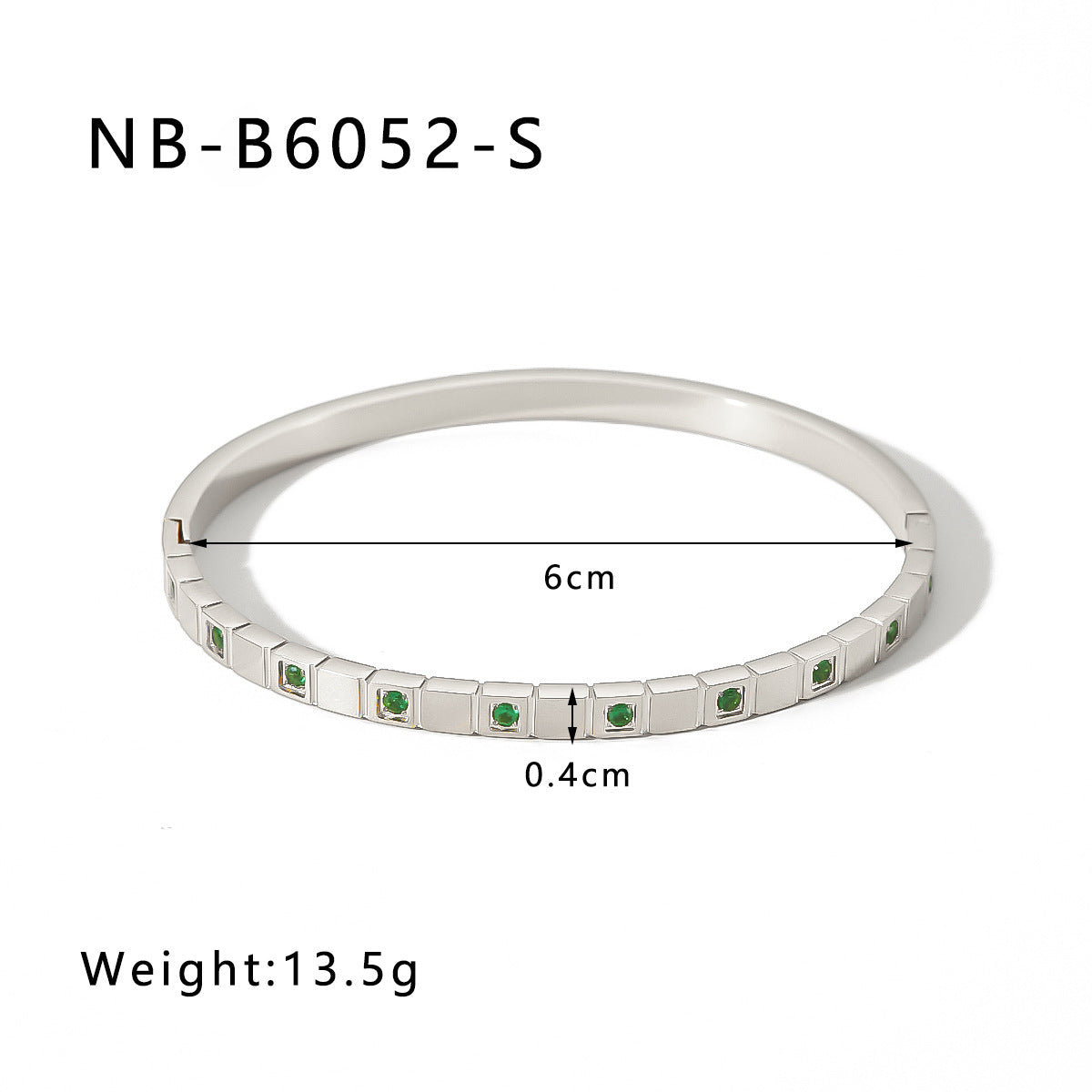 1201# Hot-selling zircon love quadrilateral geometric white zirconium green zirconium titanium steel real gold electroplating color-preserving jewelry bracelet