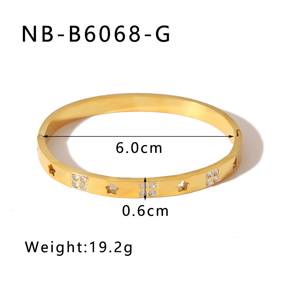1201# Hot-selling zircon love quadrilateral geometric white zirconium green zirconium titanium steel real gold electroplating color-preserving jewelry bracelet