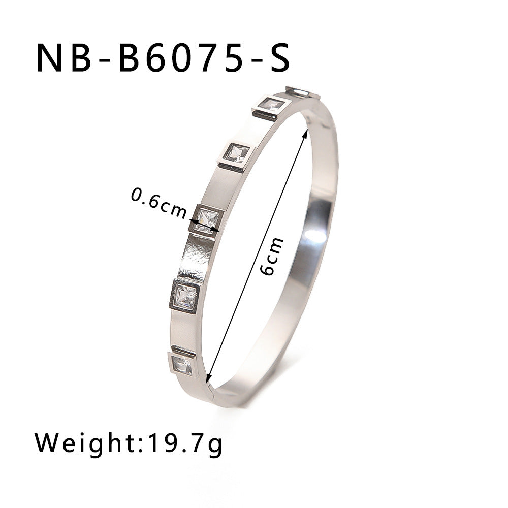 1201# Hot-selling zircon love quadrilateral geometric white zirconium green zirconium titanium steel real gold electroplating color-preserving jewelry bracelet
