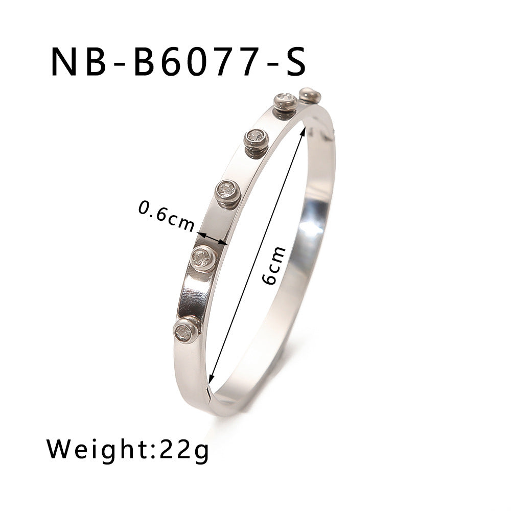 1201# Hot-selling zircon love quadrilateral geometric white zirconium green zirconium titanium steel real gold electroplating color-preserving jewelry bracelet
