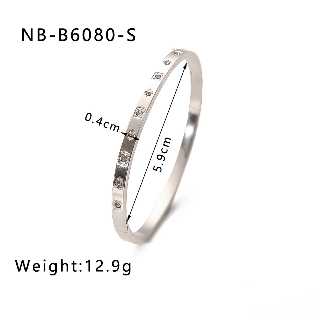 1210# French literary retro style non-fading real gold electroplated geometric zircon bracelet 18K waterproof jewelry