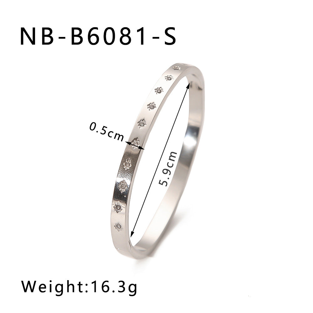 1201# Hot-selling zircon love quadrilateral geometric white zirconium green zirconium titanium steel real gold electroplating color-preserving jewelry bracelet