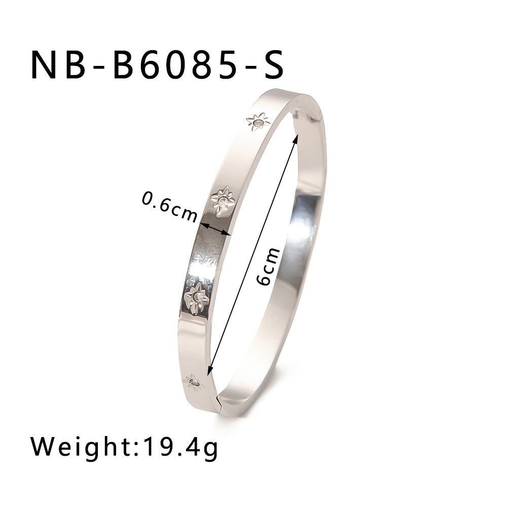 1201# Hot-selling zircon love quadrilateral geometric white zirconium green zirconium titanium steel real gold electroplating color-preserving jewelry bracelet