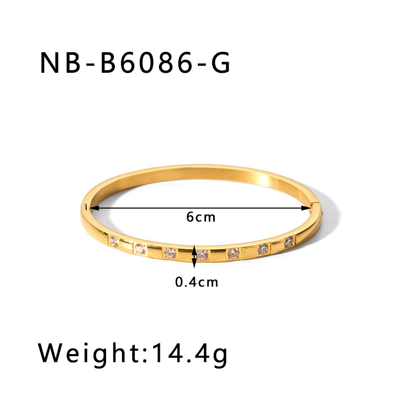 1201# Hot-selling zircon love quadrilateral geometric white zirconium green zirconium titanium steel real gold electroplating color-preserving jewelry bracelet