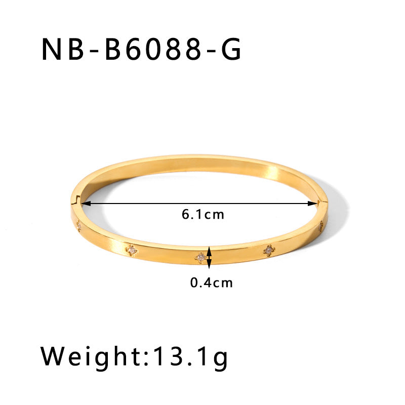 1201# Hot-selling zircon love quadrilateral geometric white zirconium green zirconium titanium steel real gold electroplating color-preserving jewelry bracelet