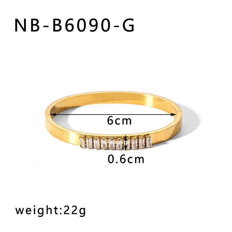 1201# Hot-selling zircon love quadrilateral geometric white zirconium green zirconium titanium steel real gold electroplating color-preserving jewelry bracelet
