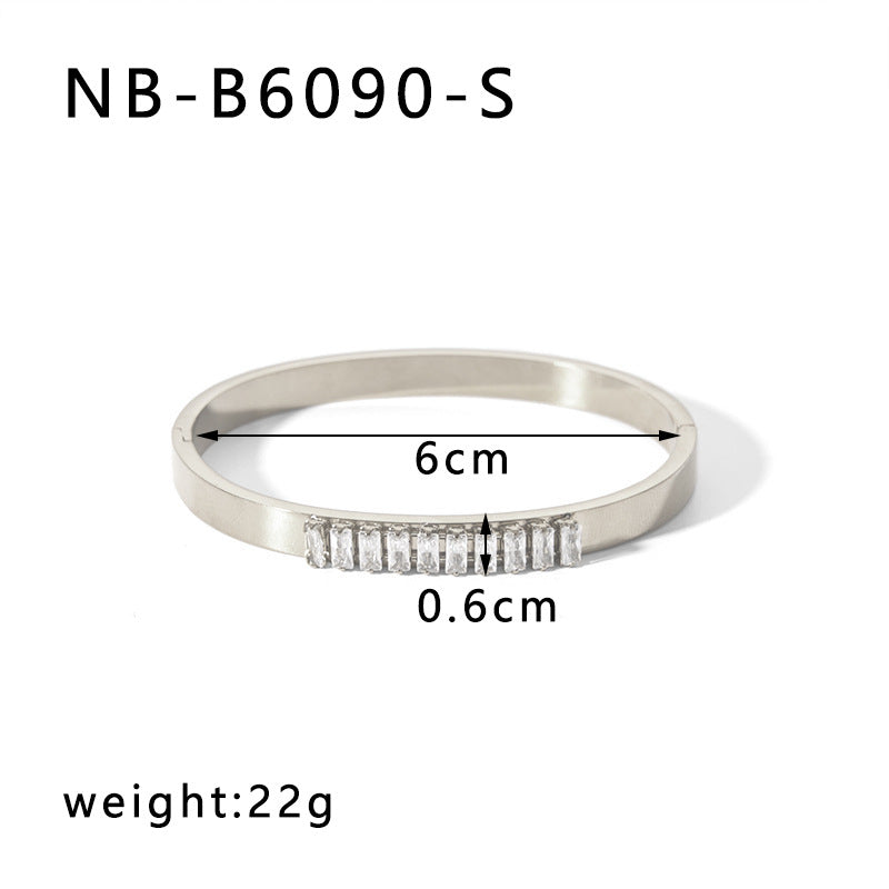1210# French literary retro style non-fading real gold electroplated geometric zircon bracelet 18K waterproof jewelry