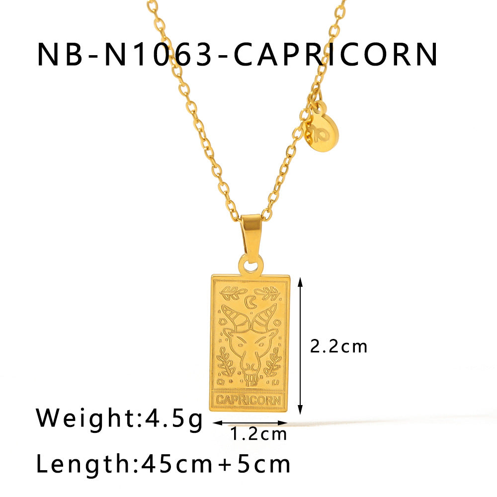1109# Stainless steel twelve constellations simple necklace 18k gold plated square pendant titanium steel clavicle chain for women