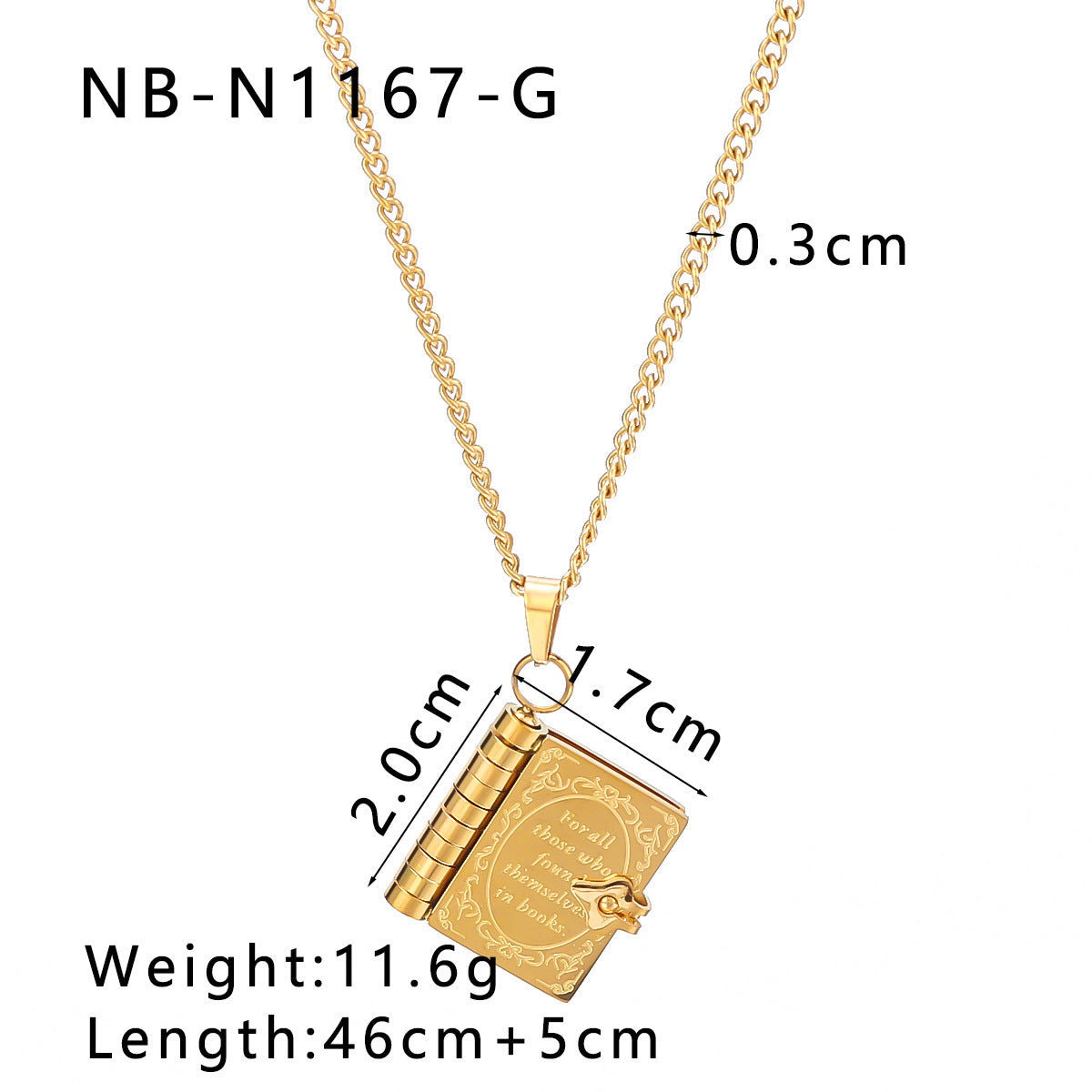 1101# Stainless steel couple book pendant necklace love opening and closing book necklace clavicle chain