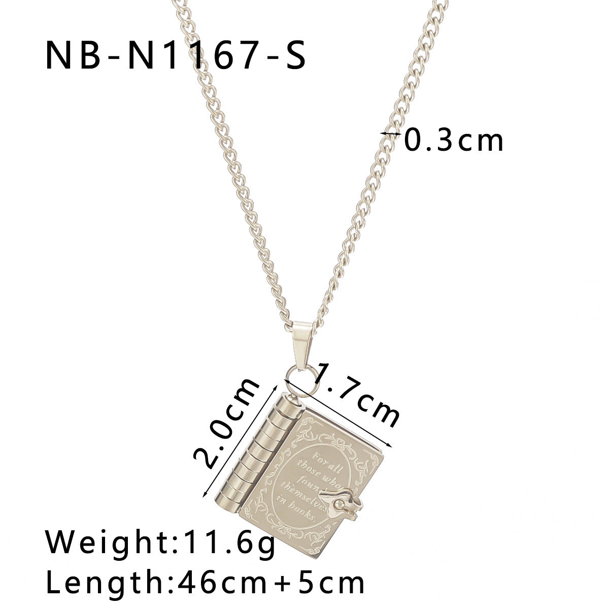 1101# Stainless steel couple book pendant necklace love opening and closing book necklace clavicle chain