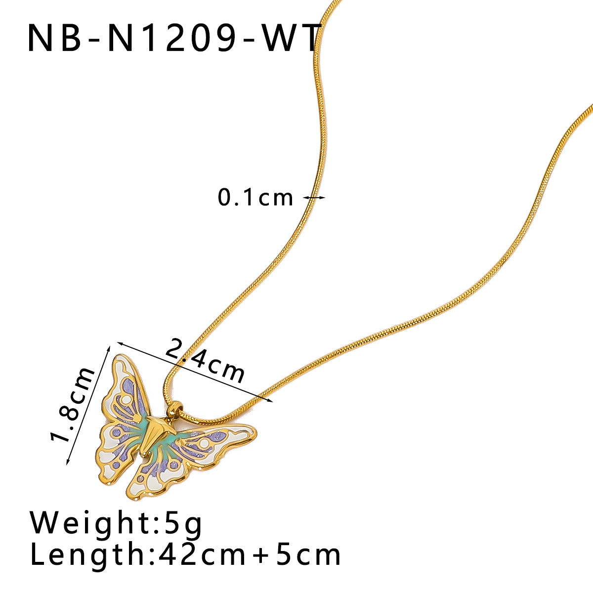 1112# Stainless steel 18k gold plated simple butterfly rainbow love color necklace niche European and American oil dripping clavicle chain