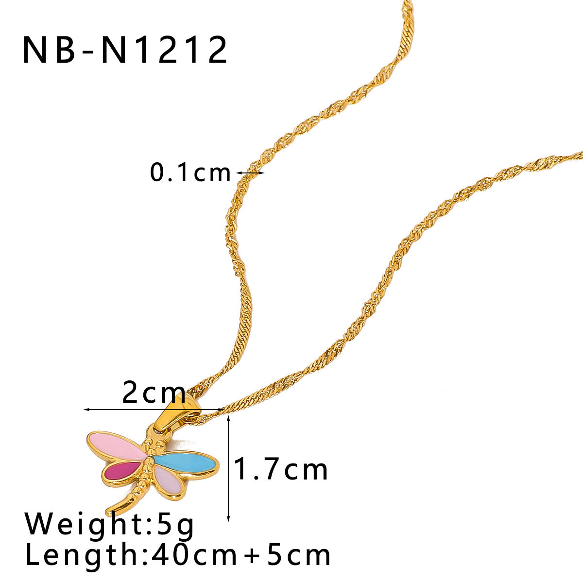1112# Stainless steel 18k gold plated simple butterfly rainbow love color necklace niche European and American oil dripping clavicle chain