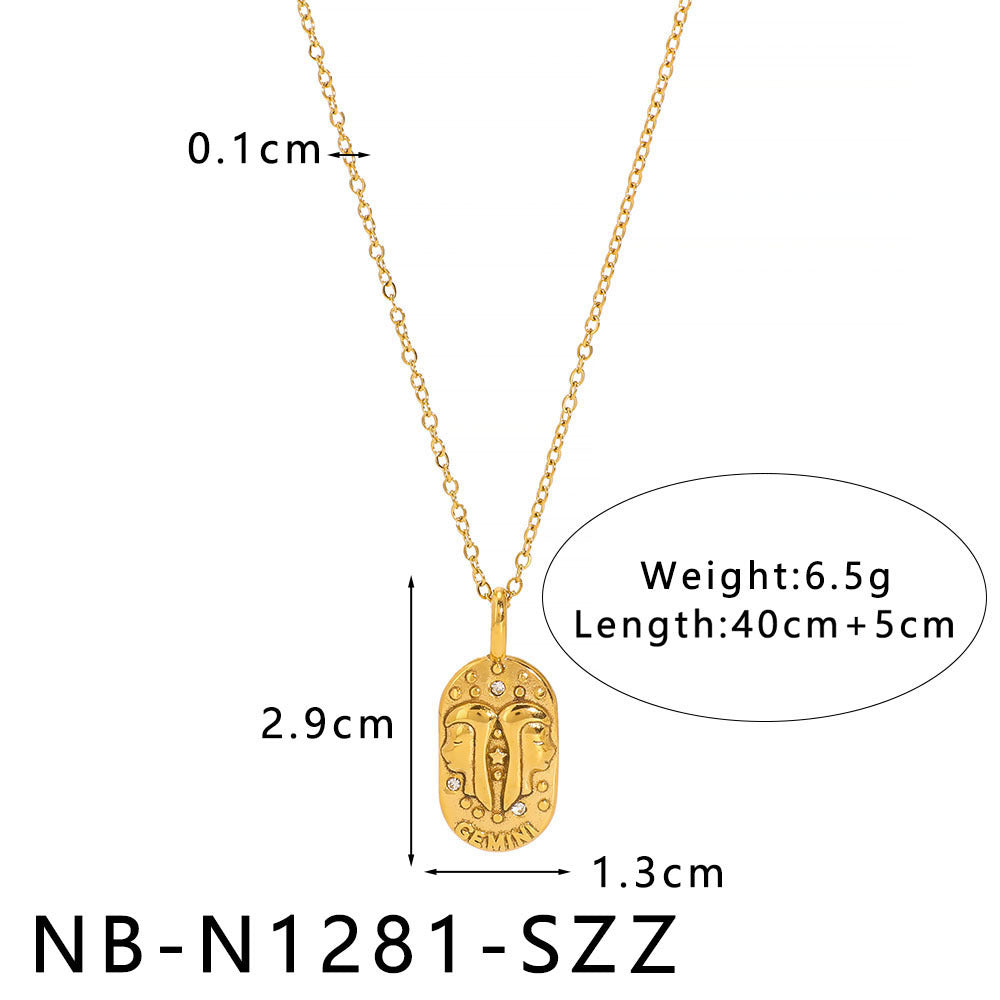 1110# Light luxury square twelve constellations casting pendant necklace stainless steel diamond neck jewelry